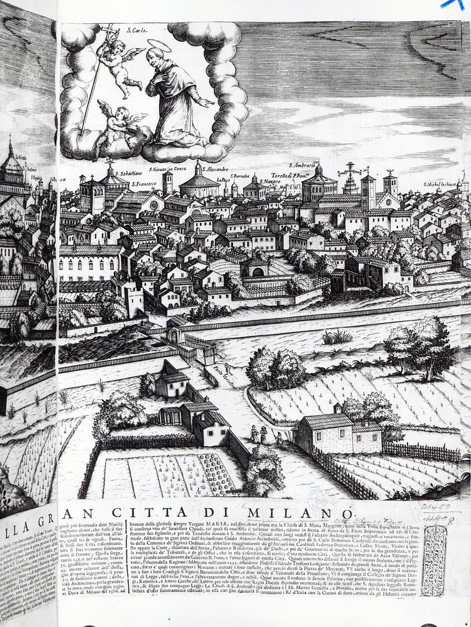 Ett avsnitt av en karta över Milano, 1640 av Giovanni Battista Bonacina