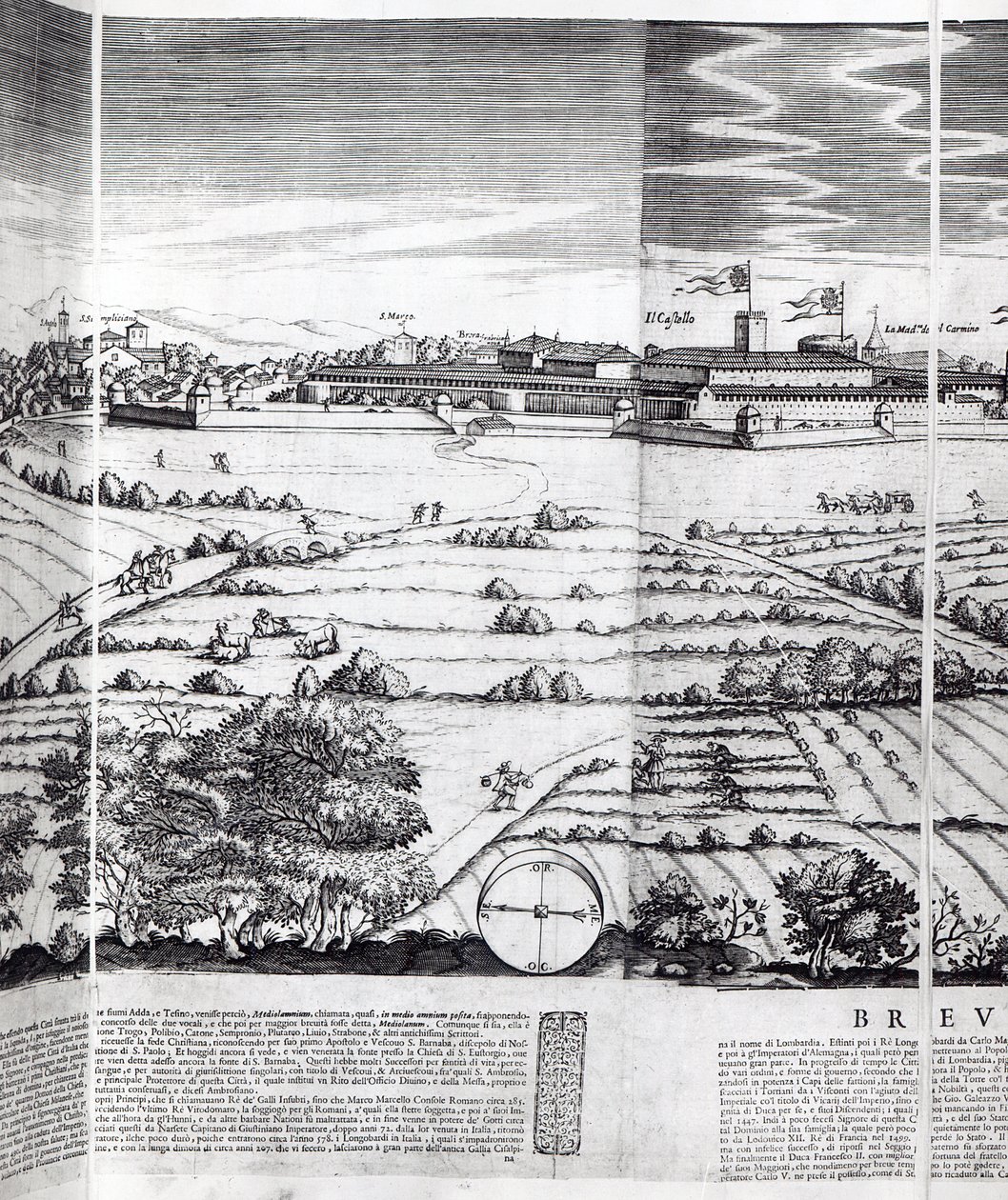 Ett avsnitt av en karta över Milano, 1640 av Giovanni Battista Bonacina