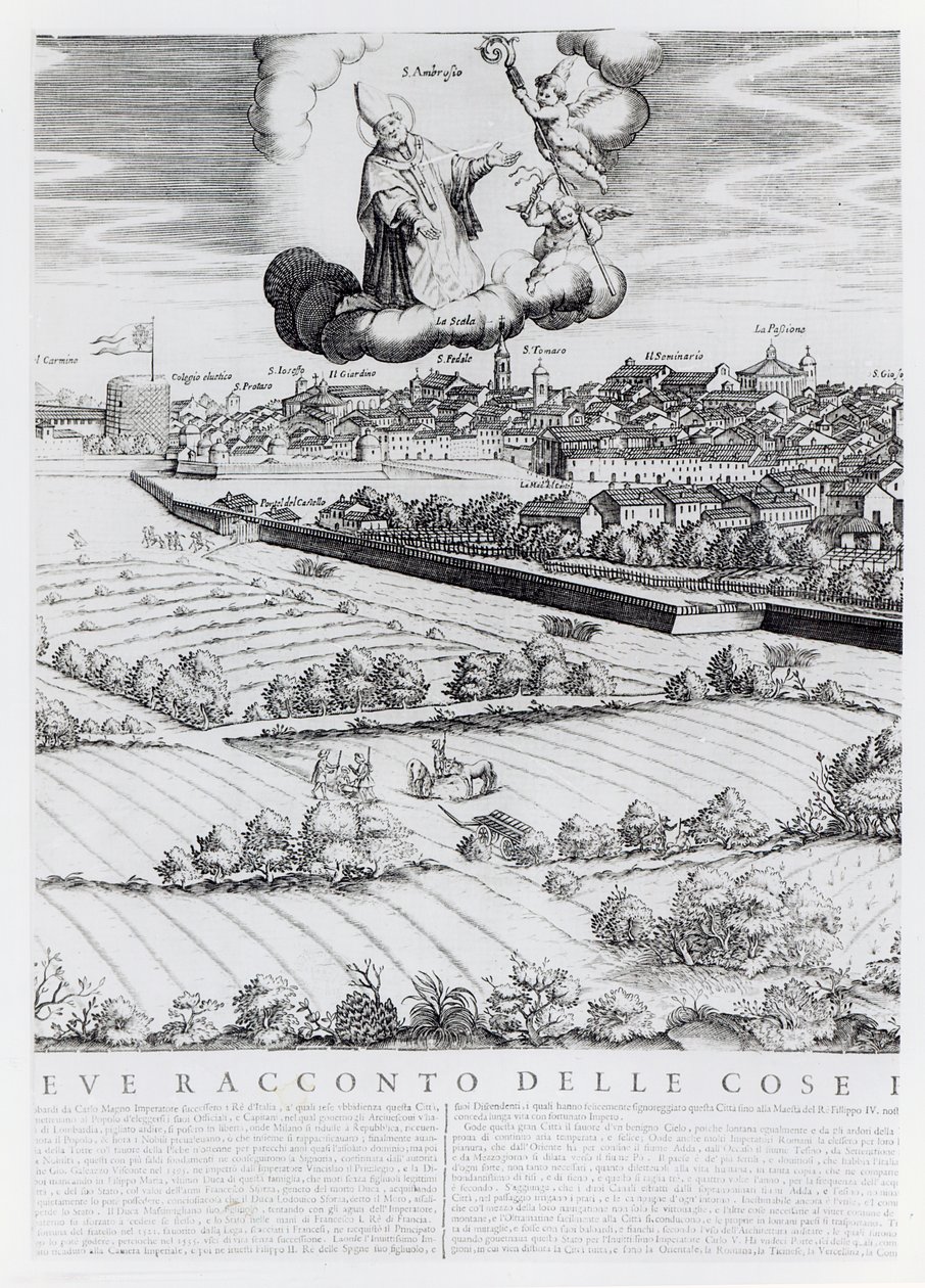 Ett avsnitt av en karta över Milano, 1640 av Giovanni Battista Bonacina