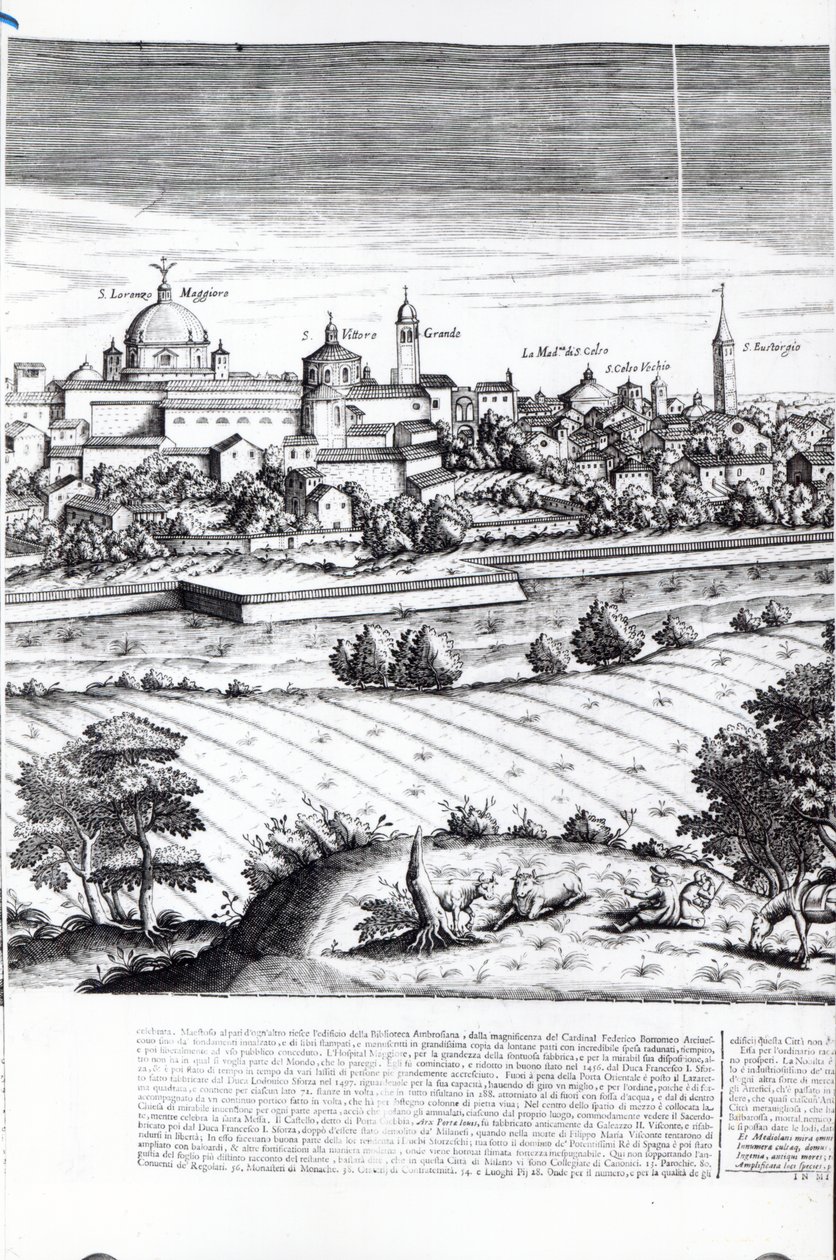Ett avsnitt av en karta över Milano, 1640 av Giovanni Battista Bonacina
