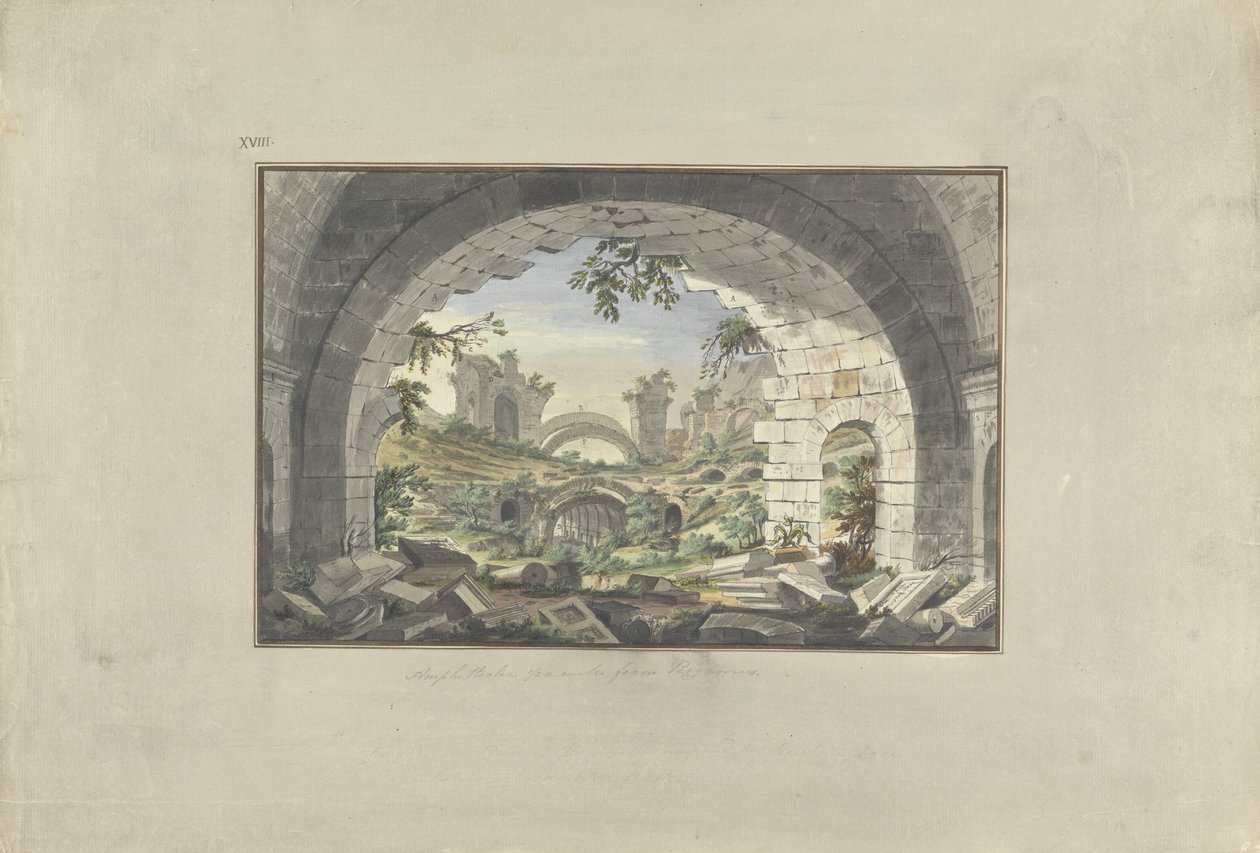 Ruiner vid Pergamon, sannolikheten för amfiteatern, ca 1750 (wc med penna och bläck över grafit på papper) av Giovanni Battista Borra