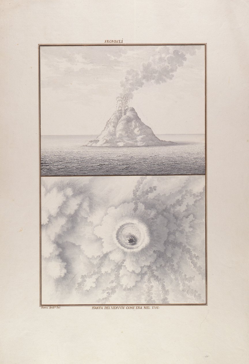 Stromboli, 1750 (penna och bläck med wc på papper) av Giovanni Battista Borra