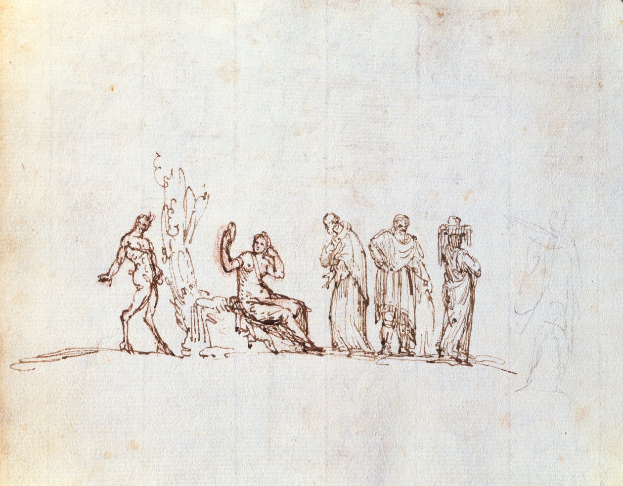 Fem skisser av klassiska figurer (bläck på papper) av Giovanni Battista Busiri