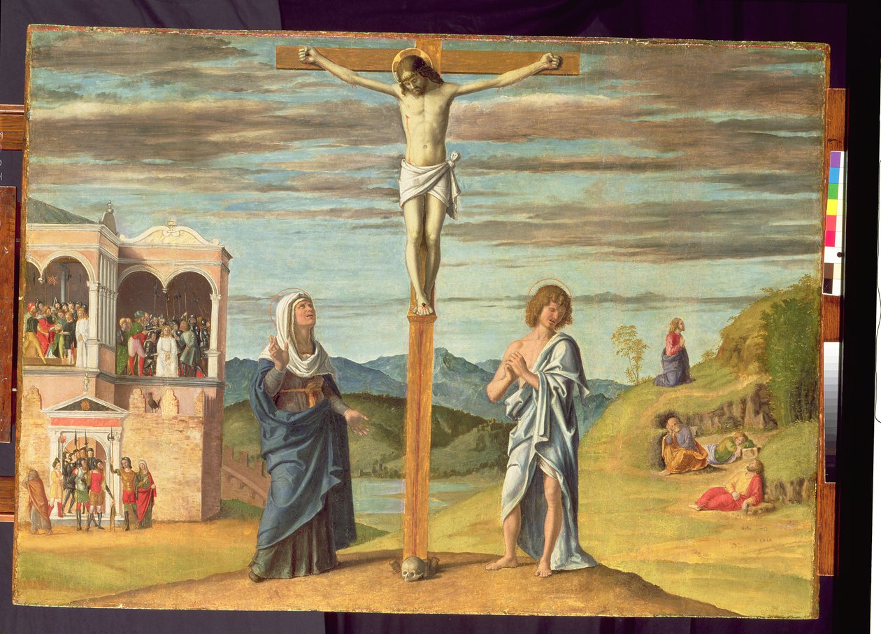 Kristus på korset med jungfrun och evangelisten Johannes (tempera på panel) av Giovanni Battista Cima da Conegliano