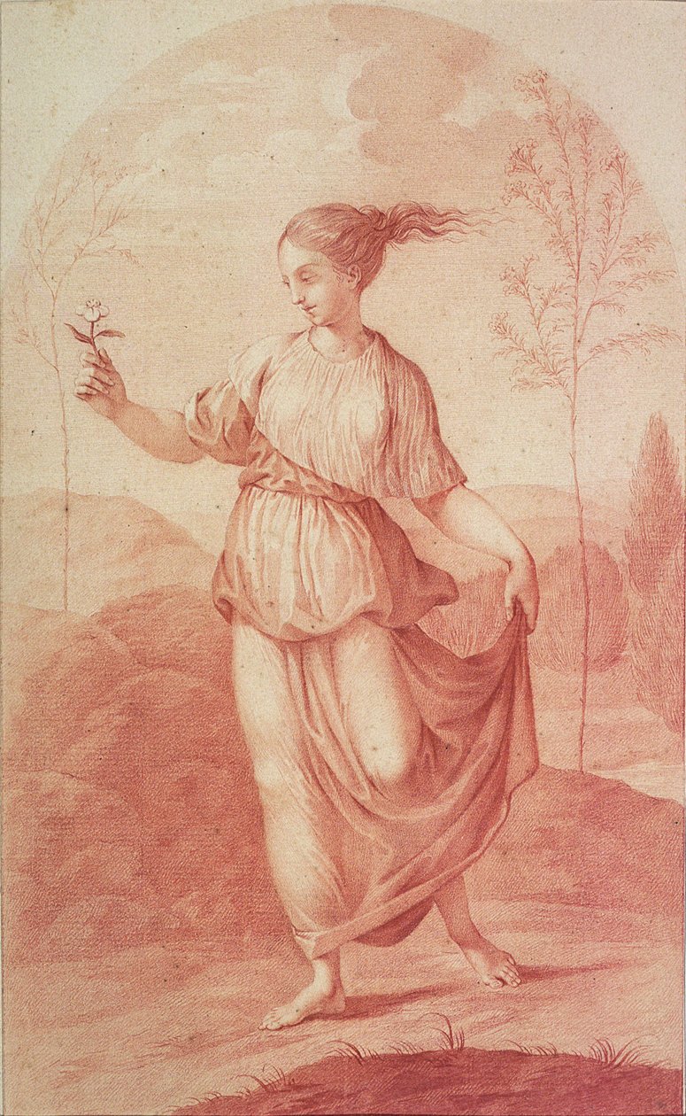 En ung kvinna som går barfota i ett landskap (ritning) av Giovanni Battista Cipriani
