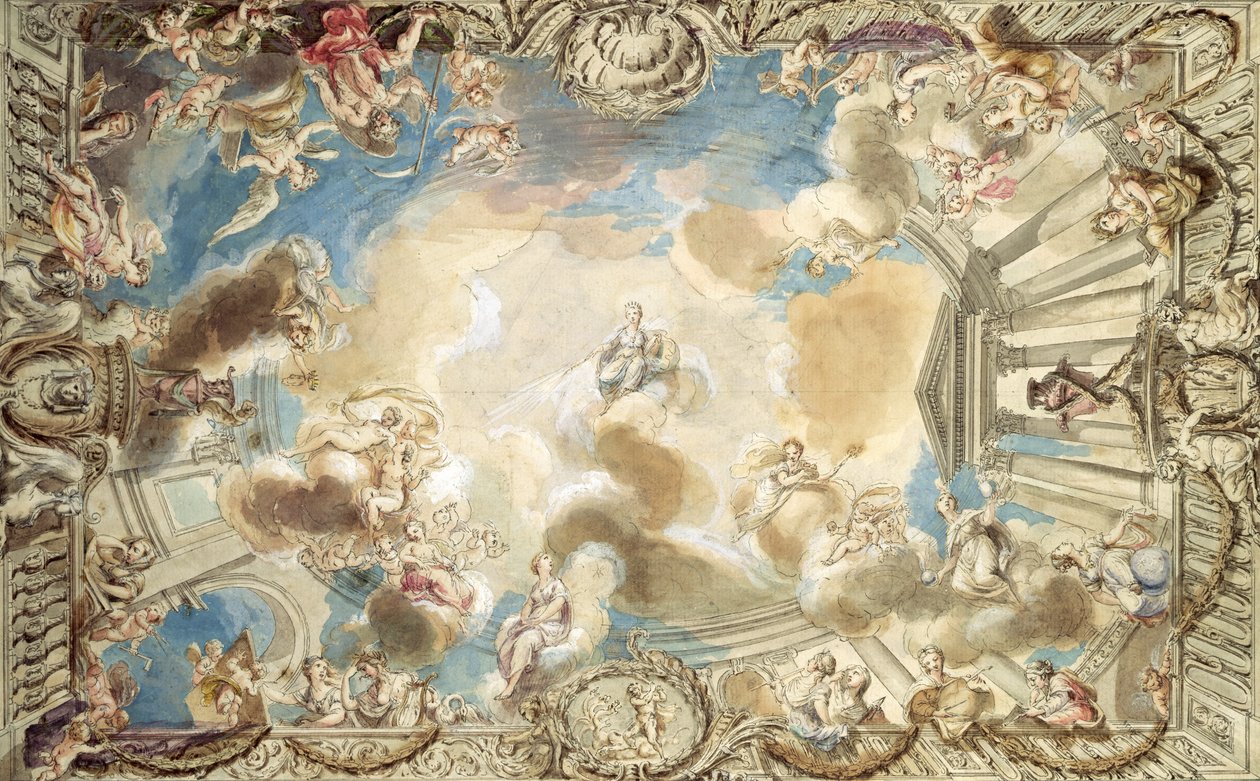 Design för ett tak med Minerva som föreställer konsten (penna, bläck och wc på papper) av Giovanni Battista Cipriani