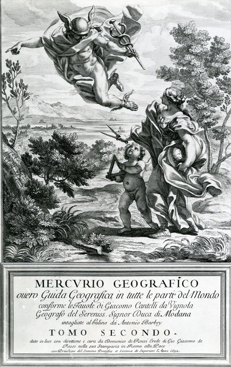 Merkurius ledande geografi, 1692 av Giovanni Battista Gaulli
