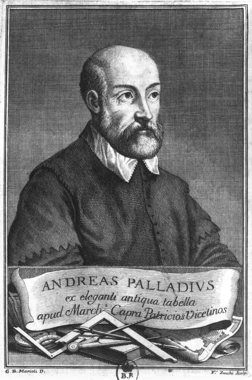 Andrea Palladio (1508-80) graverad av Francesco II Zucchi (1692-1764) av Giovanni Battista Marioti