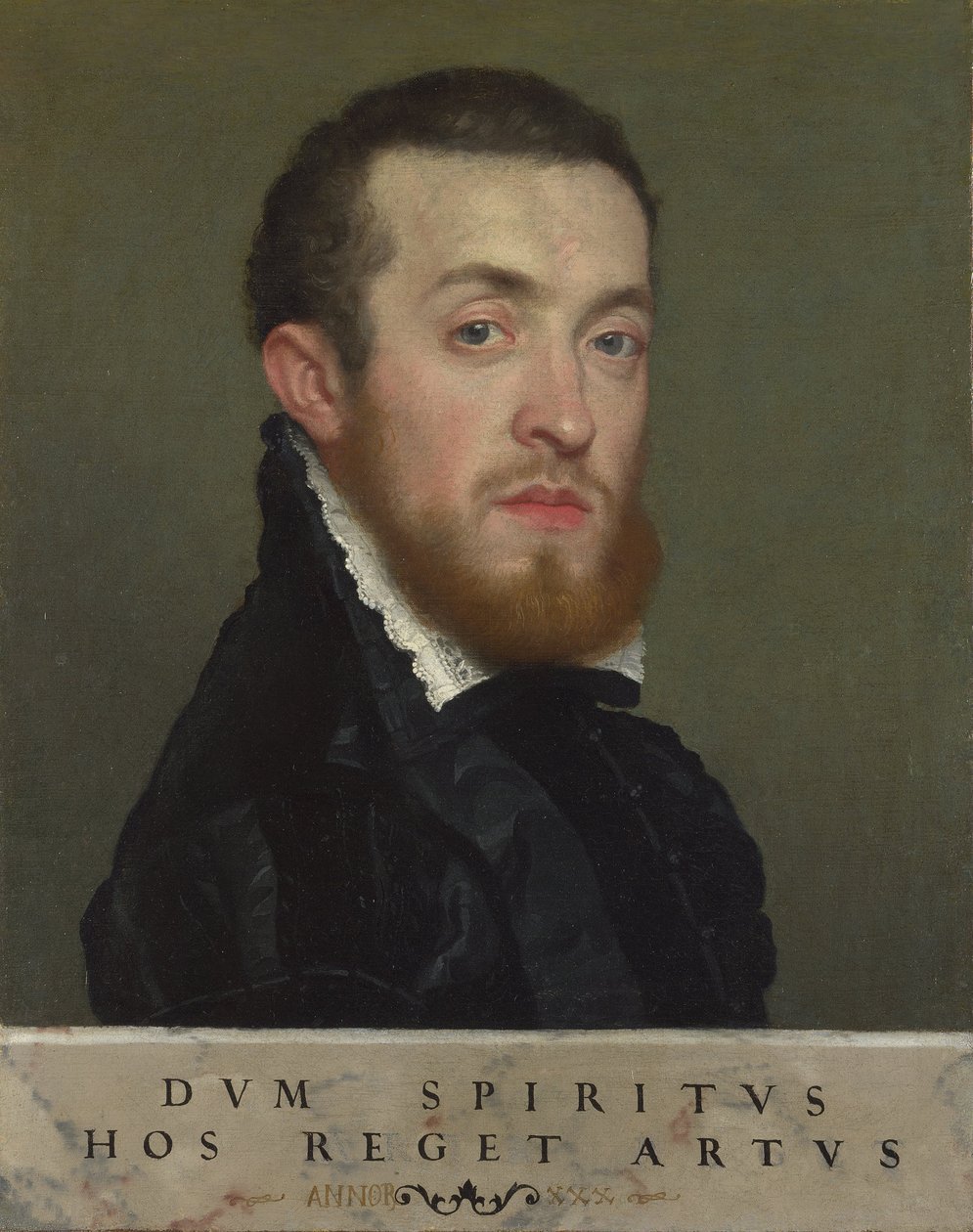 Bystporträtt av en ung man med inskrift av Giovanni Battista Moroni