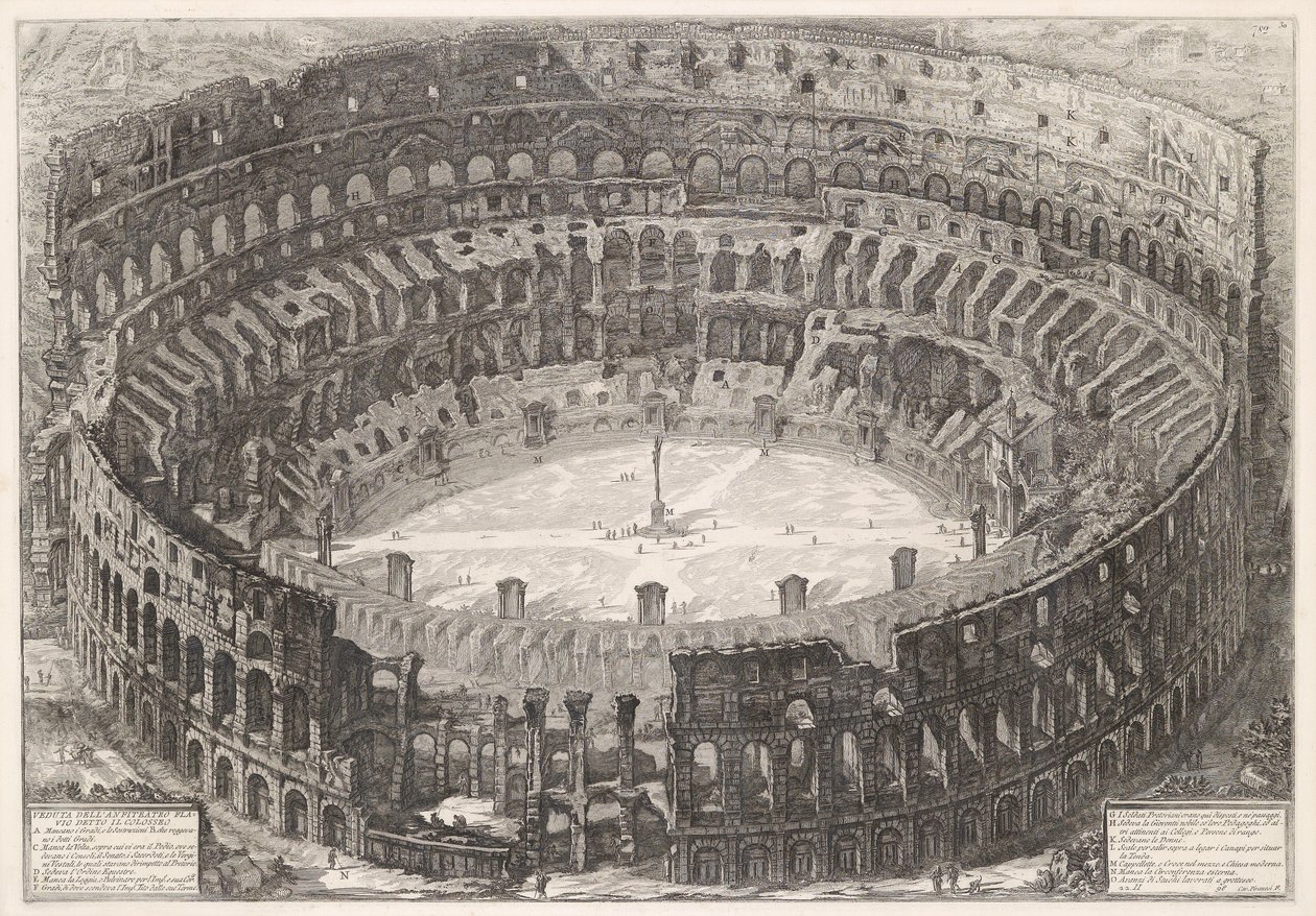Ansicht vom Kolosseum aus der Vogelperspektive av Giovanni Battista Piranesi