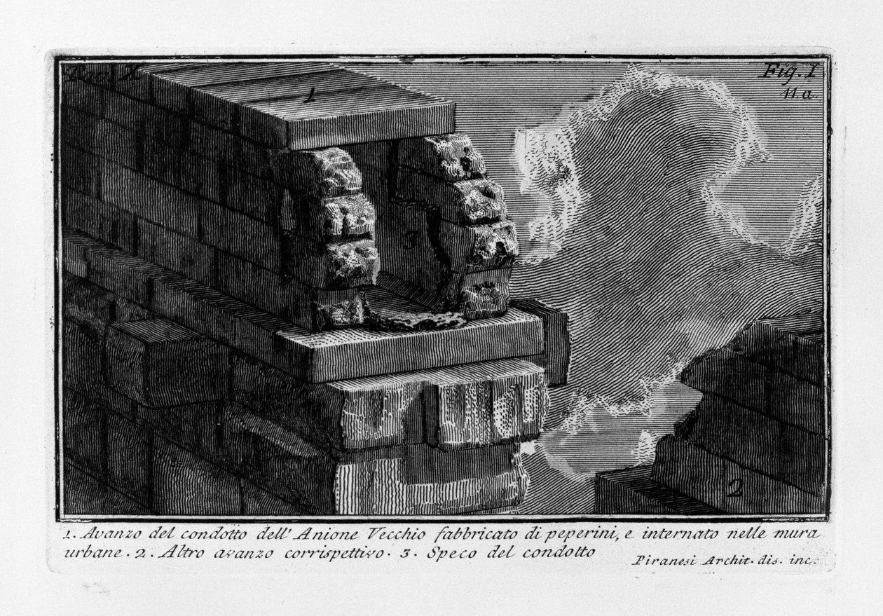Rester av Anione Vecchio -ledningen av Giovanni Battista Piranesi