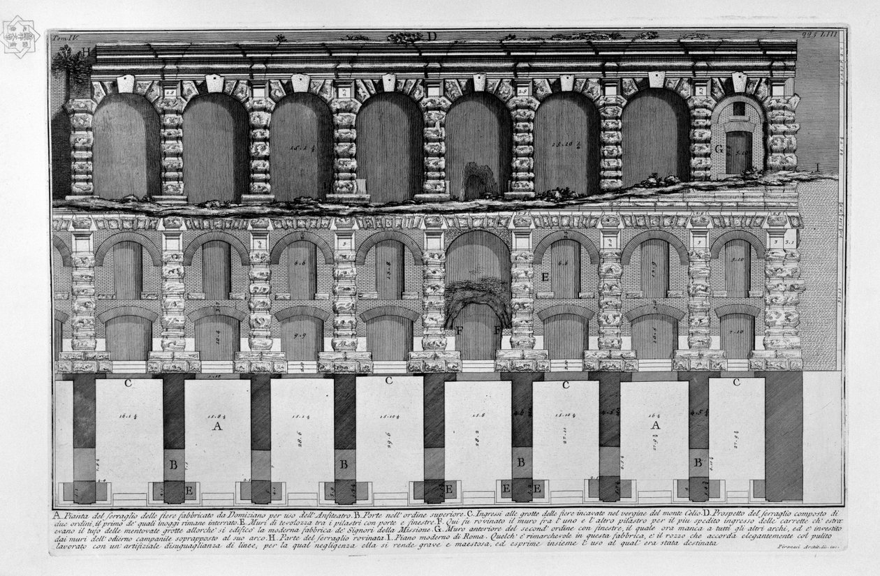 Demonstration av det menageri av marknader som Domitian byggde för att användas i amfiteatern. av Giovanni Battista Piranesi