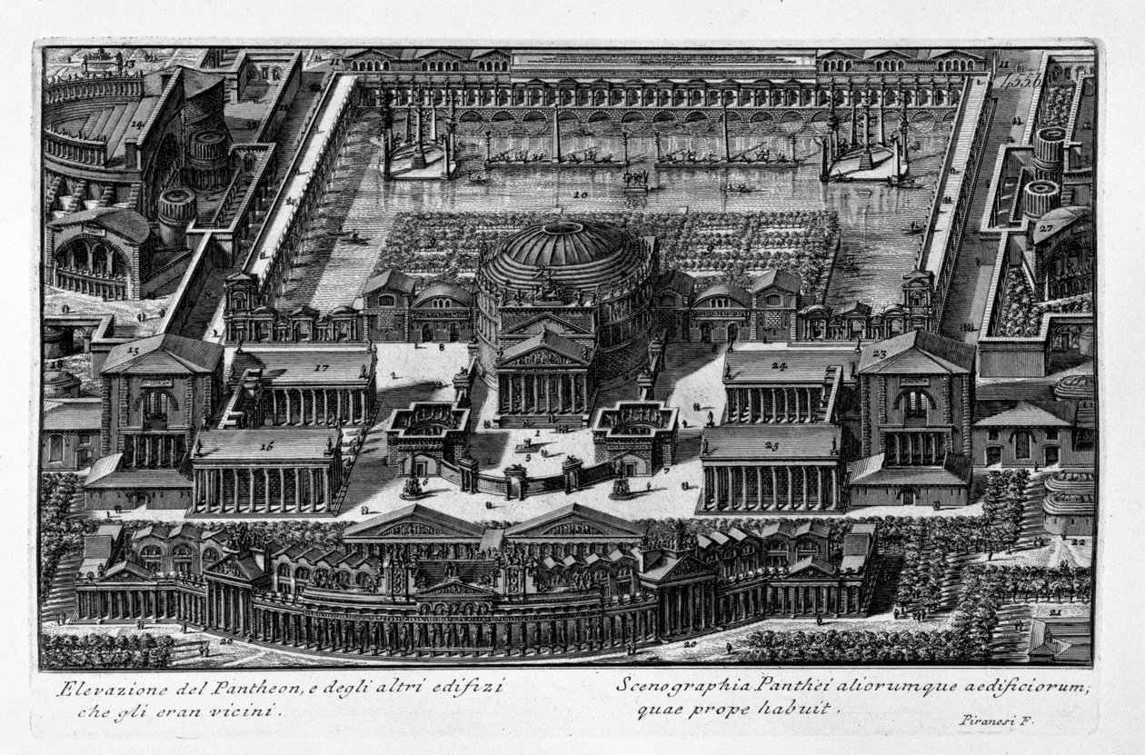 Höjning av Pantheon och de andra byggnaderna som låg nära den. Latina av Giovanni Battista Piranesi