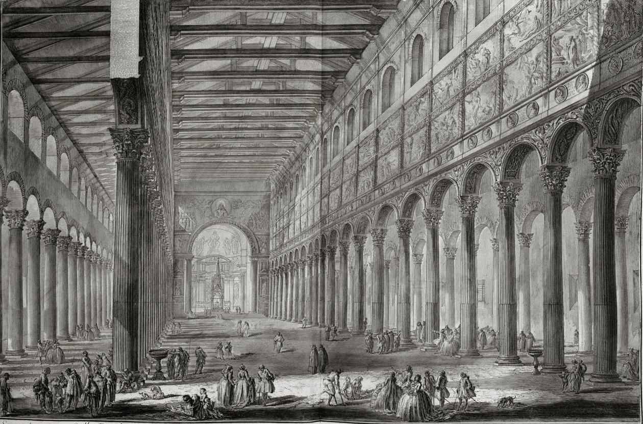 Interiör av basilikan San Paolo Fuori le Mura, Rom, från 
