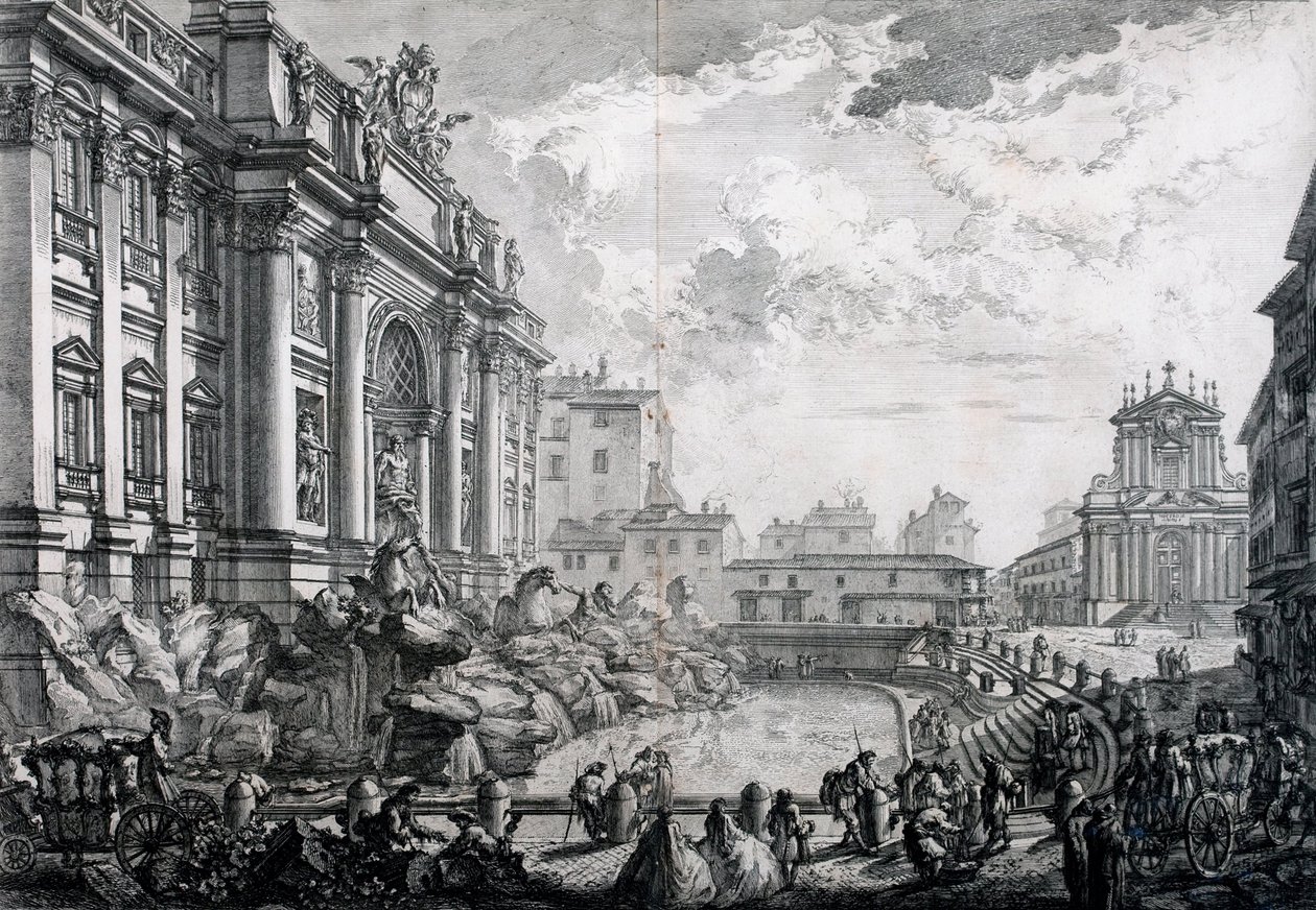 Sidovy av Trevifontänen, tidigare Acqua Vergine från Vedute di Roma (utsikt över Rom) av Giovanni Battista Piranesi
