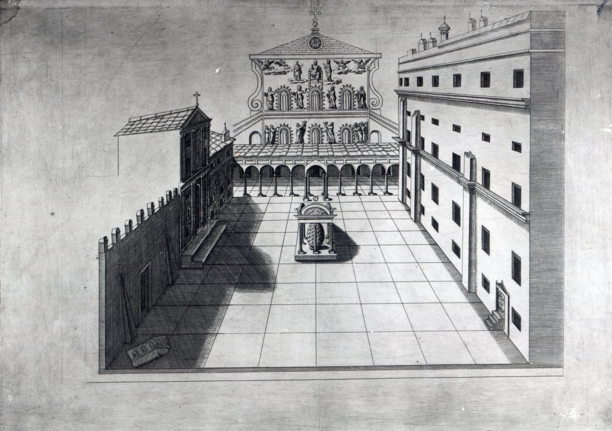 Belvedere-gården i gamla Peterskyrkan Rom av Giovanni Battista Piranesi