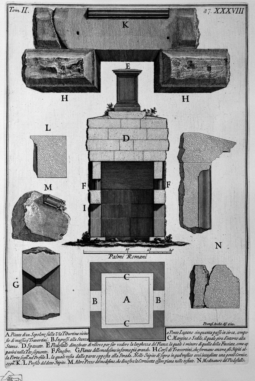 Tomb on the Via Tiburtina near Ponte Lugano av Giovanni Battista Piranesi