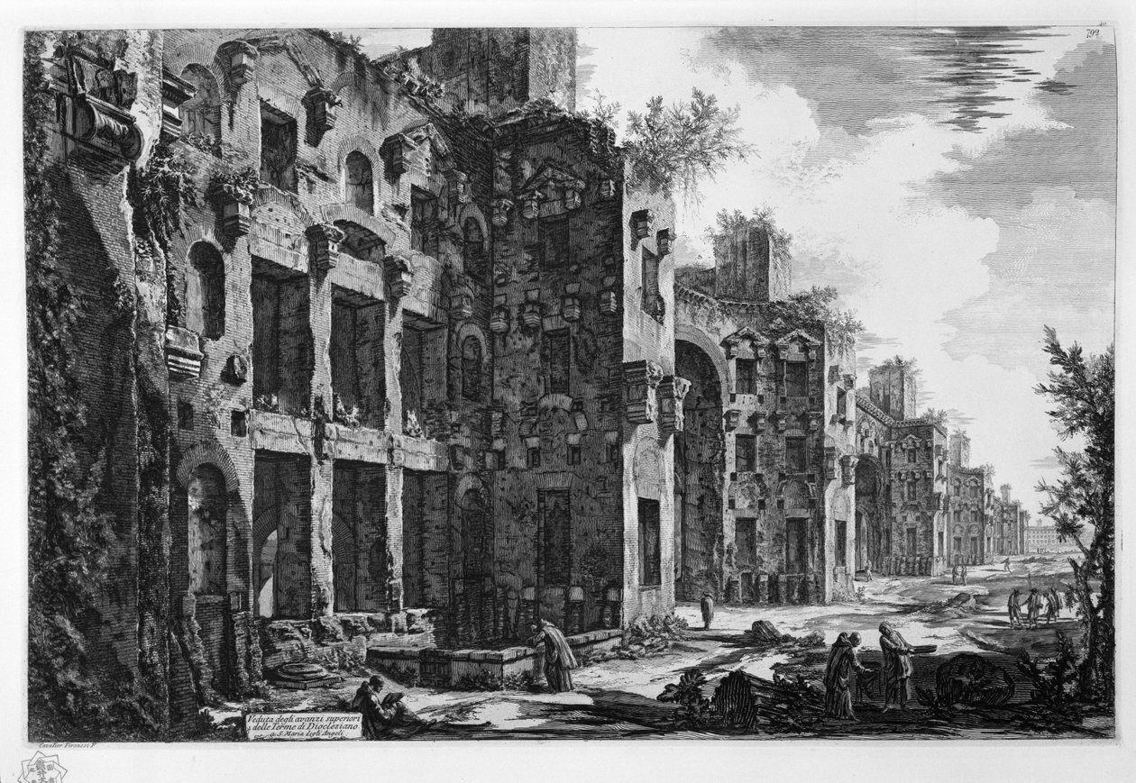 Veduta degli avanzi superiori delle Terme di Diocleziano a S. Maria degli Angeli av Giovanni Battista Piranesi