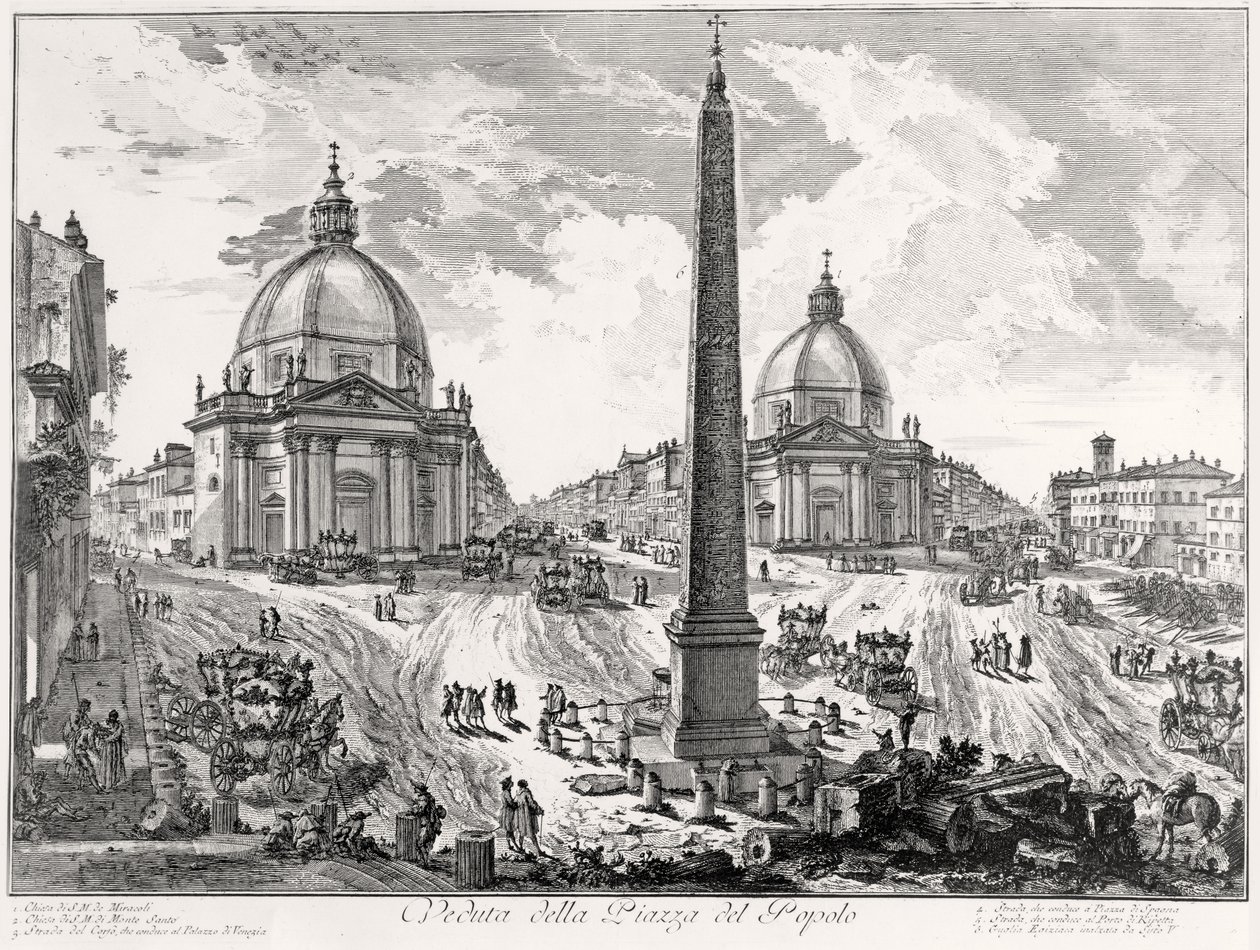 Utsikt över Piazza del Popolo, ca 1750 av Giovanni Battista Piranesi