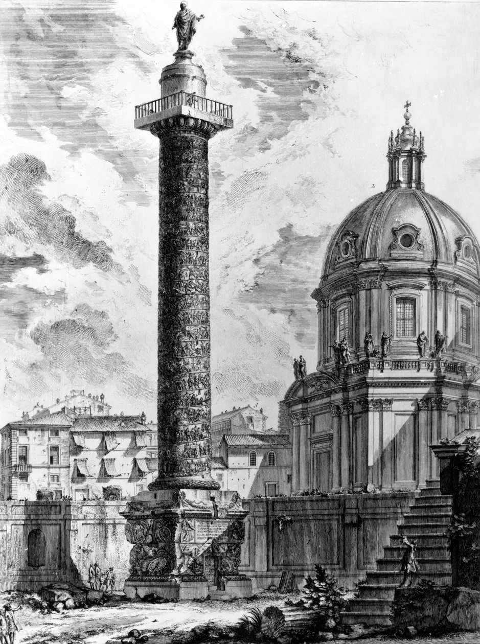 Utsikt över Trajanus kolumn och kyrkan SS Nome di Maria, från serien 