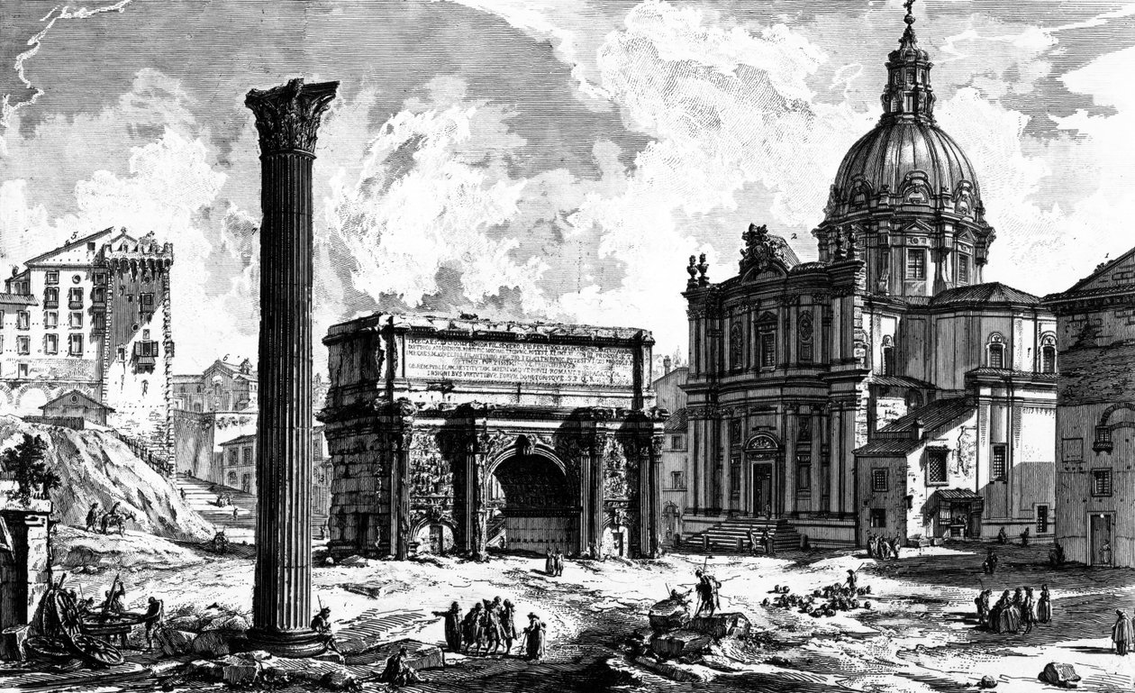 Utsikt över Septimius Severus båge och kyrkan Santi Luca e Martina, från serien 