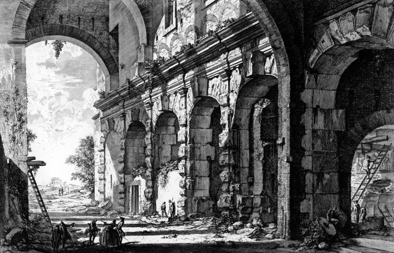 Utsikt över resterna av Claudius tempel nära kyrkan Santi Giovanni e Paolo, från serien "Views of Rome", ca 1760 av Giovanni Battista Piranesi