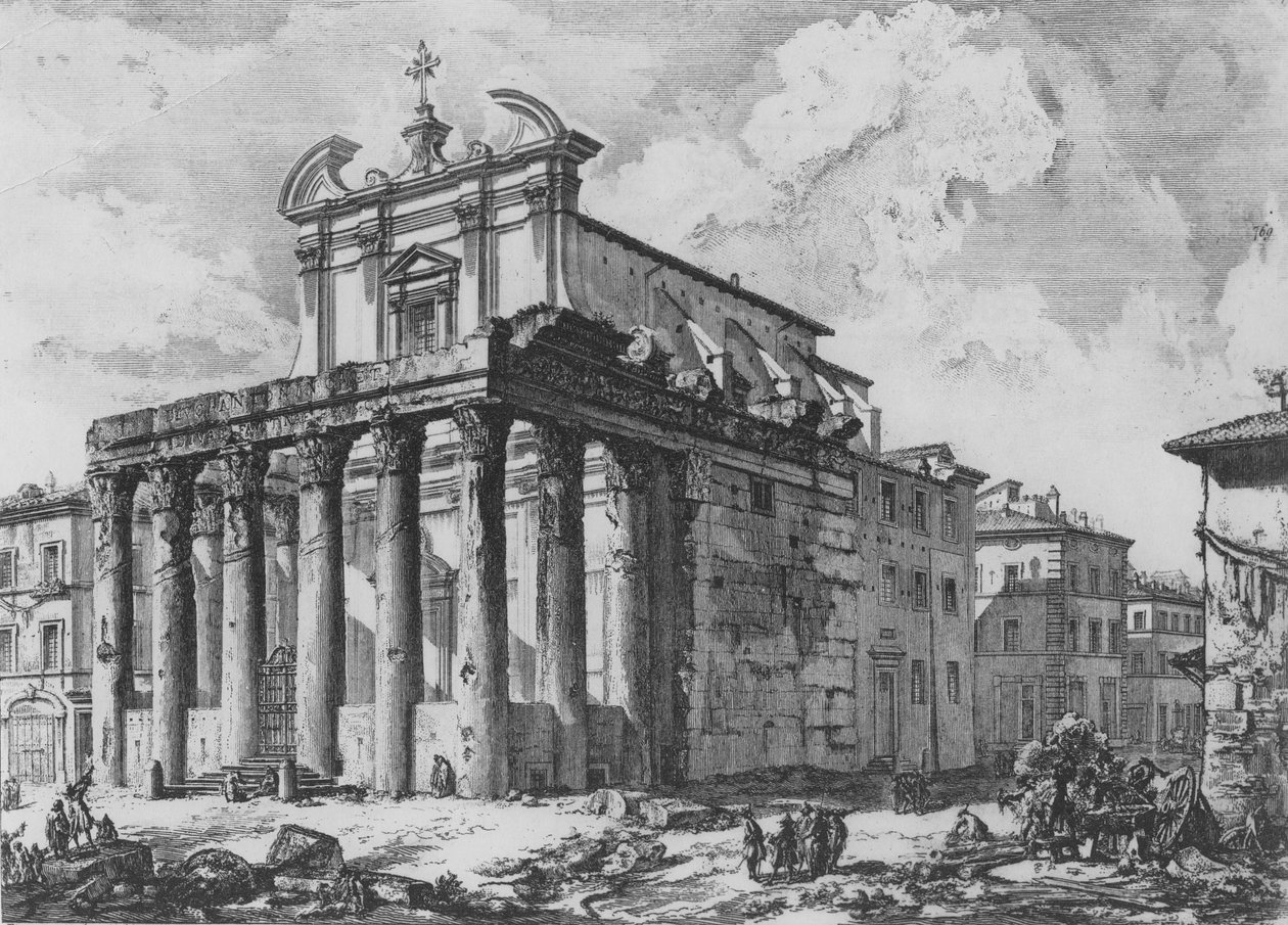 Utsikt över Antoninus och Faustinas tempel, från serien "Views of Rome", ca 1760 av Giovanni Battista Piranesi