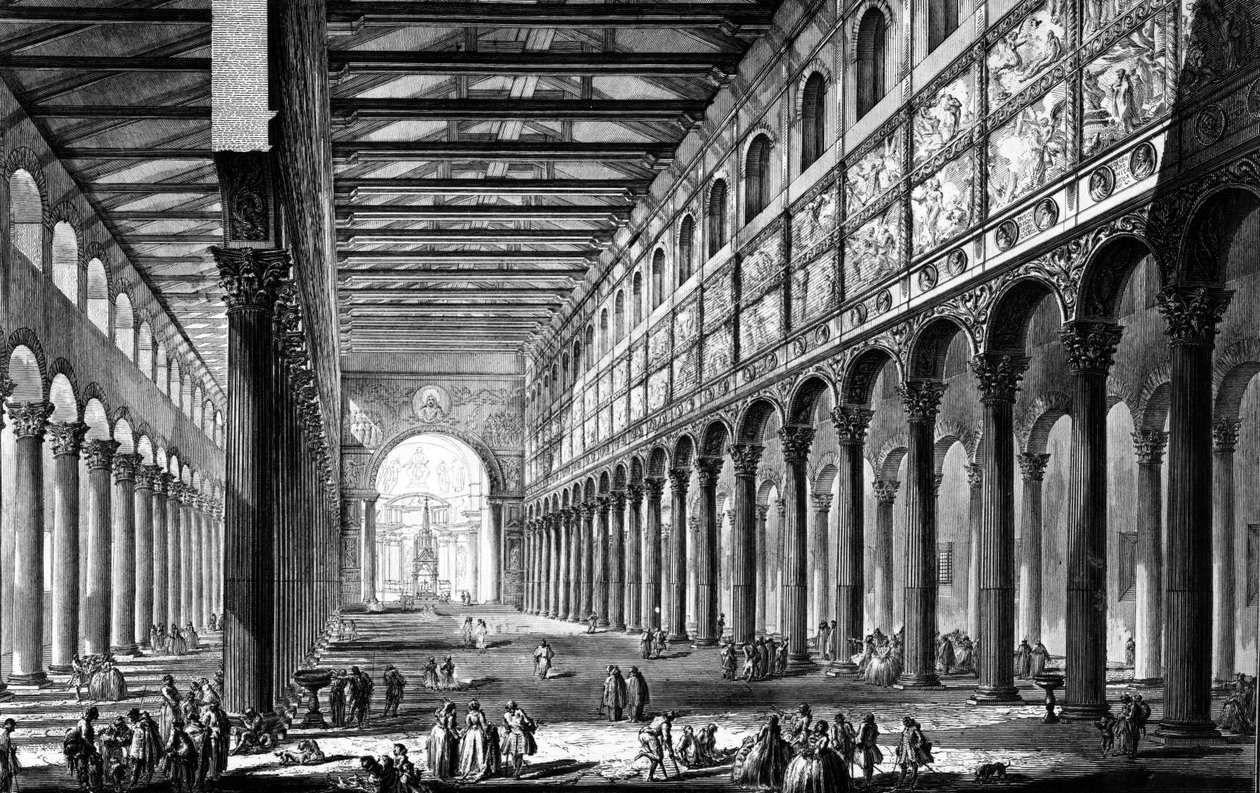 Utsikt över interiören av basilikan San Paolo fuori le Mura, från serien 