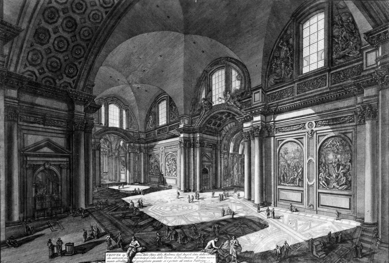 Vy över interiören av Santa Maria degli Angeli e dei Martiri, från serien 