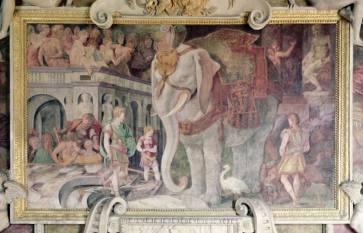 Den kungliga elefanten, från Francis I:s galleri (1494-1547) av Giovanni Battista Rosso Fiorentino
