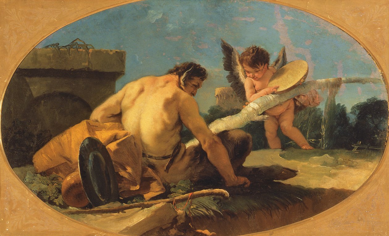 Satyr och Putto med en tamburin av Giovanni Battista Tiepolo