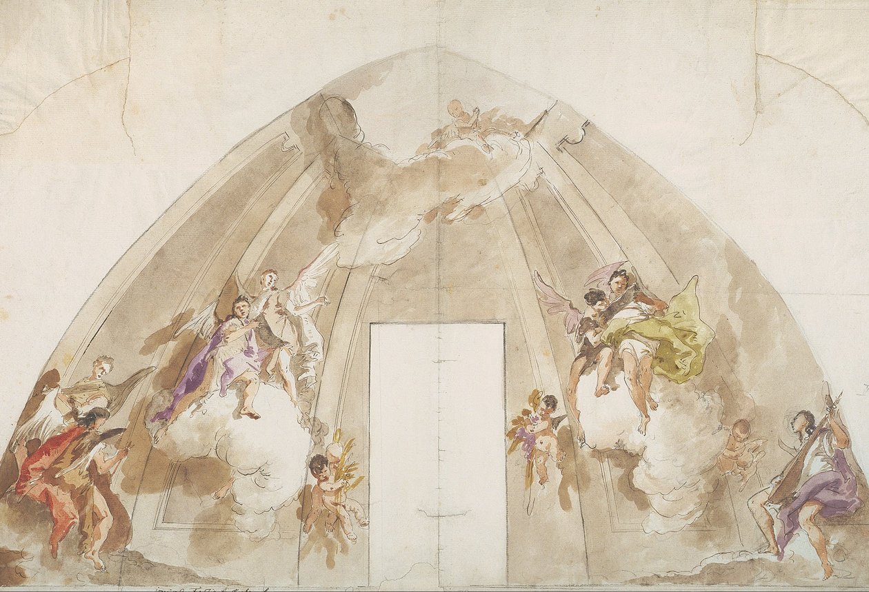 Sång och musikskapande änglar- Förberedande ritning för taket i Udine-katedralen av Giovanni Battista Tiepolo