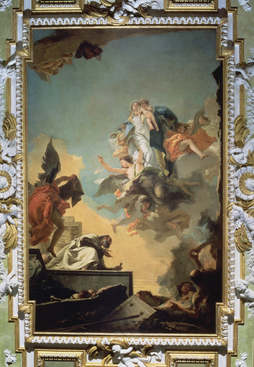 Jungfrun från Carmel som ger skulderbladet till den välsignade Simon Stock, 1740-talet av Giovanni Battista Tiepolo
