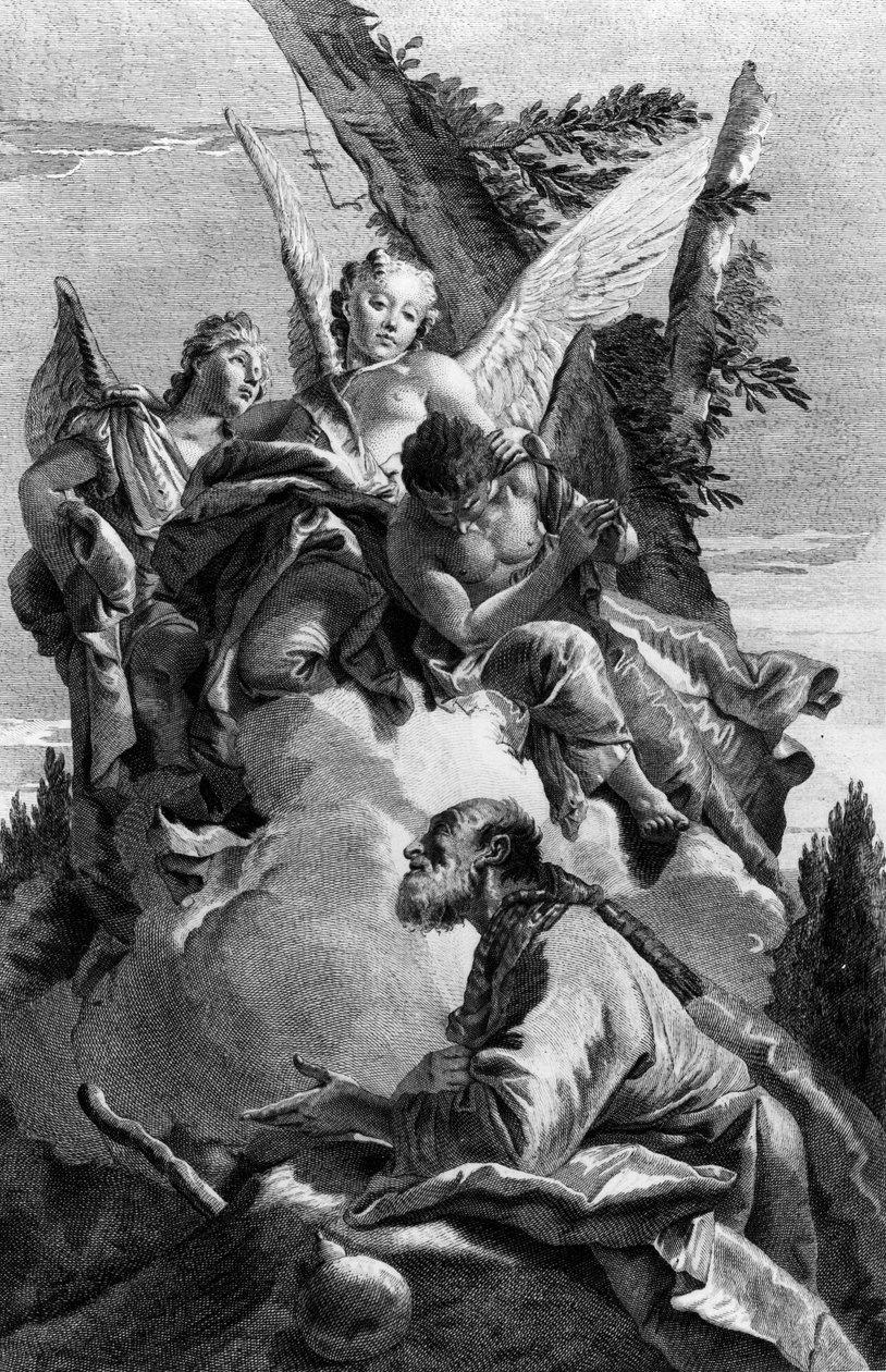 Tre änglar som visar sig för Abraham, graverade av Pietro Monaco, c.1750 av Giovanni Battista Tiepolo