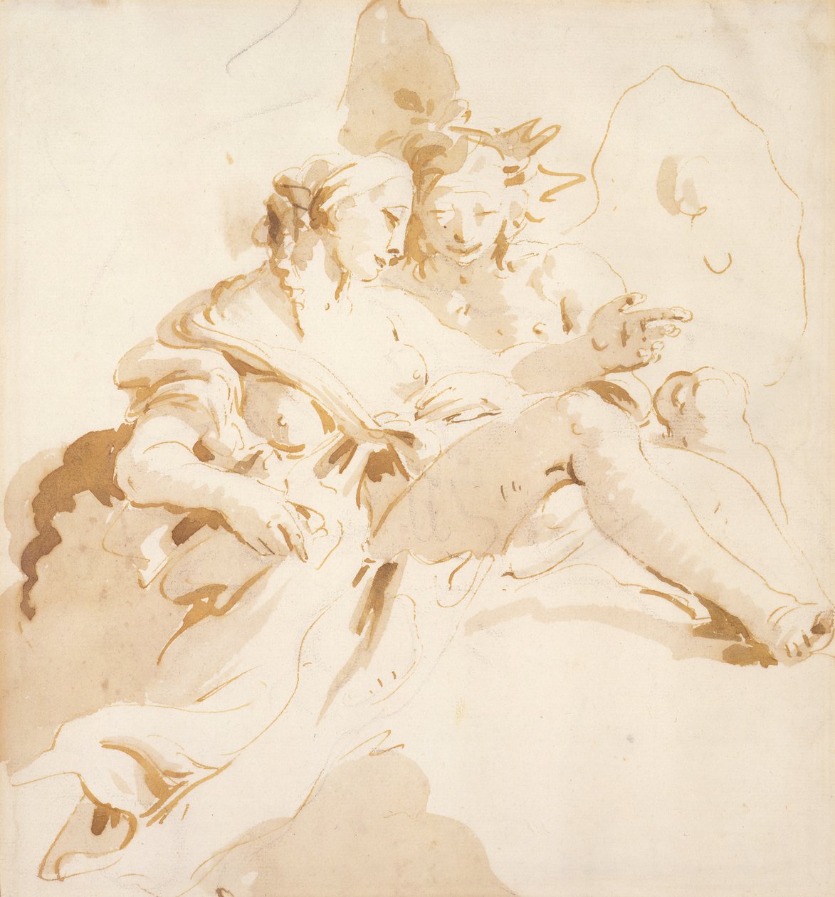 Zephyr and Flora (penna och brunt bläck, med brun tvätt, över svart krita, på papper) av Giovanni Battista Tiepolo