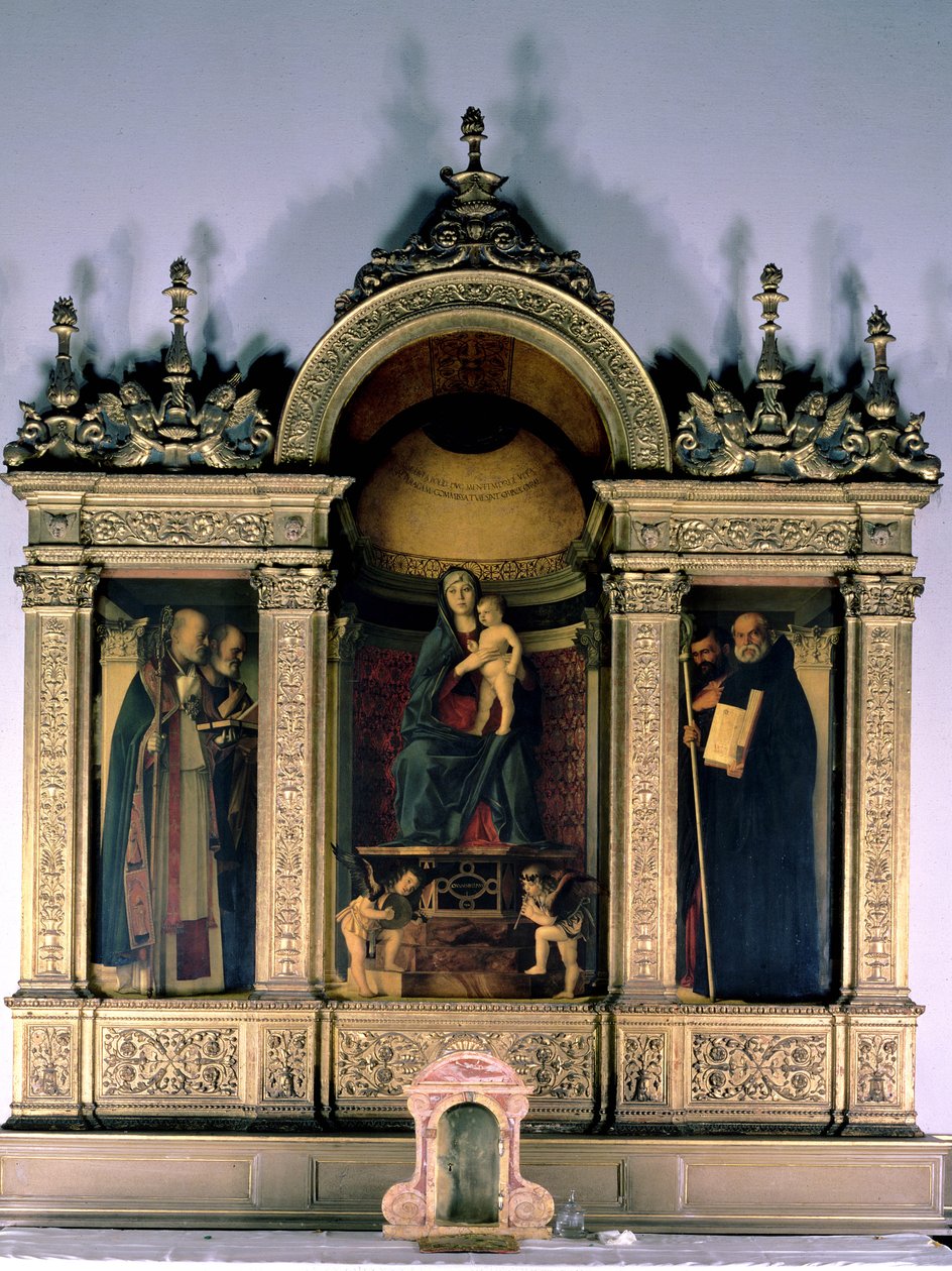 Madonna och barn och heliga (triptyk altartavla) av Giovanni Bellini