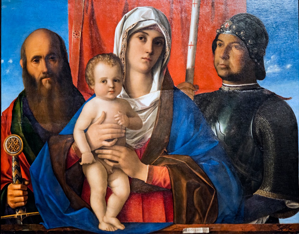 Madonna och barn, med St Paul och St George av Giovanni Bellini