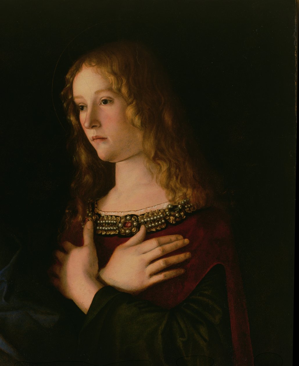 Maria Magdalena, detalj från Jungfrun och barnet med Katarina och Maria Magdalena, ca 1500 av Giovanni Bellini