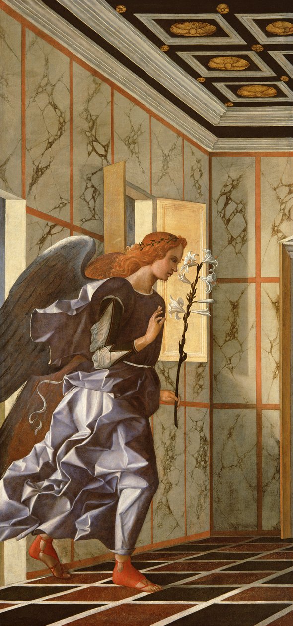 Ärkeängeln Gabriel, från Bebådelsens diptyk, c.1500 (restaurering efter 1998) av Giovanni Bellini