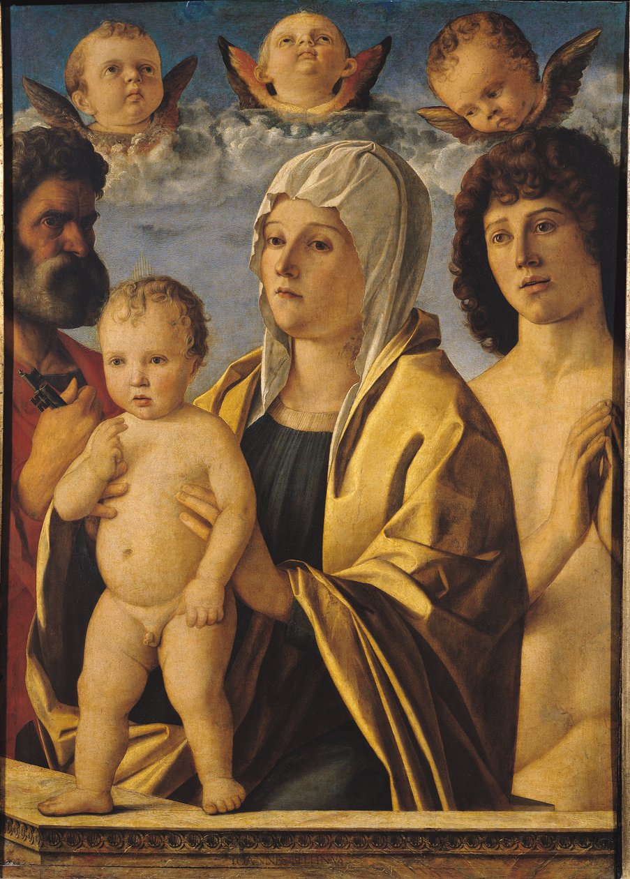 Jungfrun och barnet med St. Peter och St. Sebastian, c.1487 av Giovanni Bellini