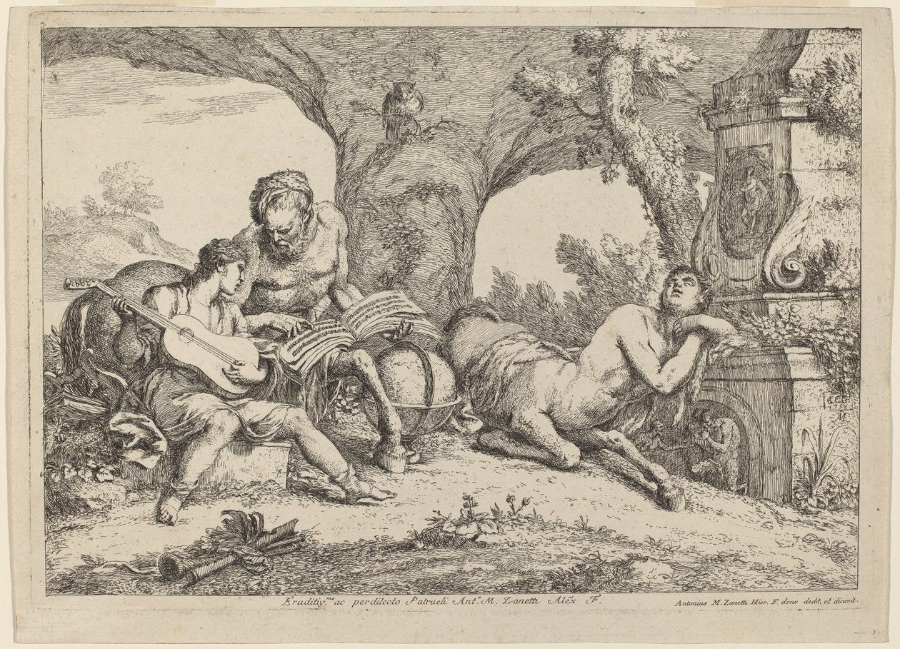 Chiron lär Akilles musik, 1758 (etsning på bundet papper) av Giovanni Benedetto Castiglione