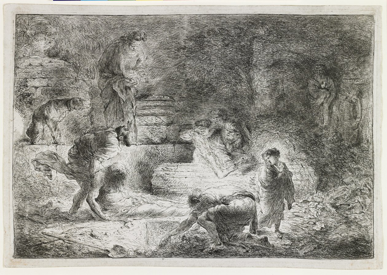 Tobit begraver de döda, ca 1650 av Giovanni Benedetto Castiglione