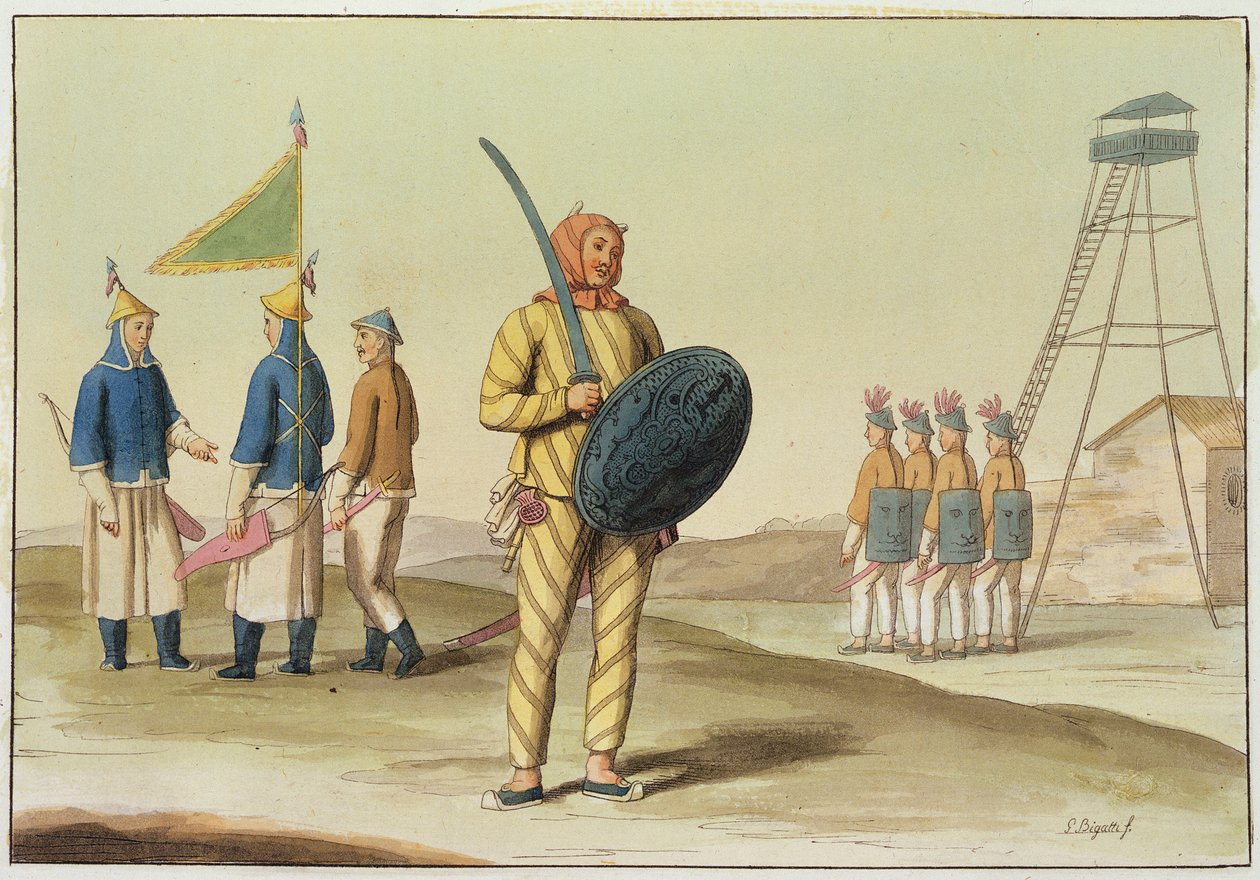 En kinesisk infanterist, illustration från "Le Costume Ancien et Moderne" av Giulio Ferrario, publicerad på 1820-30-talen. av Giovanni Bigatti