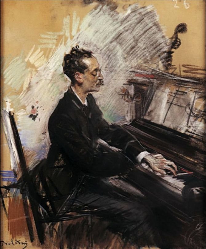 A. Rey ColaconDeutsch: Der Pianist A. Rey ColaconPolski: Pianista A. Rey Colacon av Giovanni Boldini