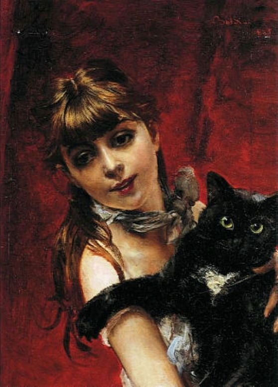  Girl with a Black CatnDeutsch: Madchen mit schwarzer KatzenPolski: Dziewczynka z czarnym kotemn av Giovanni Boldini