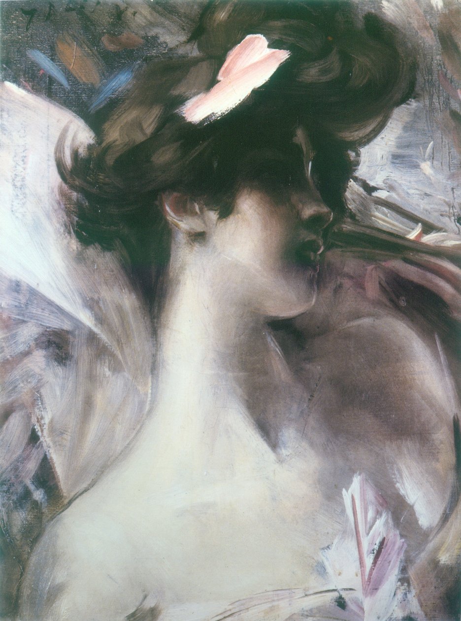  Testa di giovane su fondo rosan av Giovanni Boldini