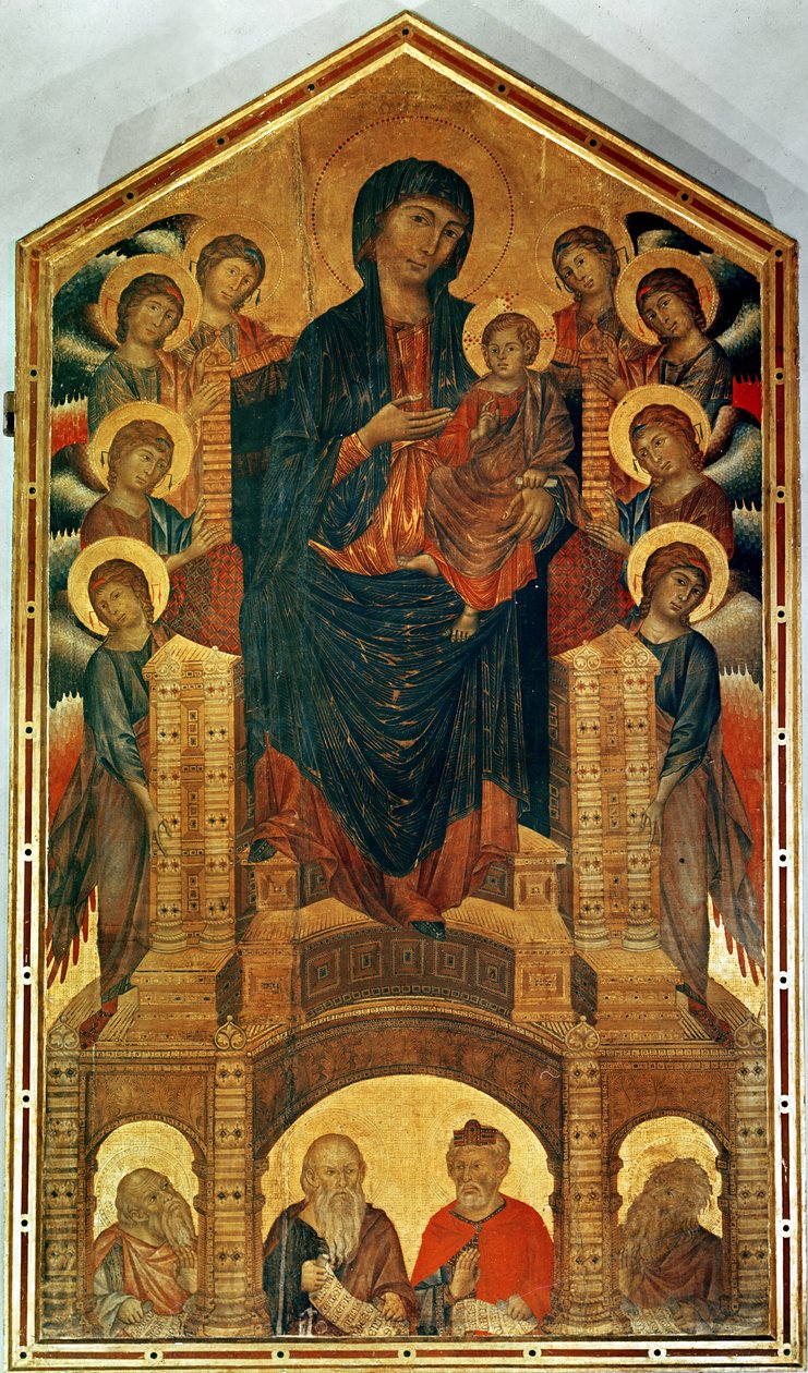 Madonna and Child Enthroned, ca 1280-85 (tempera på panel) (se även 33478) av Giovanni Cimabue