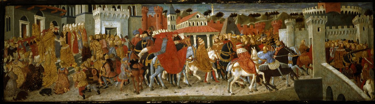 Scener fra kroningen af kejser Frederik III i Rom (tempera på panel) swed av Giovanni Di Ser Giovanni Guidi