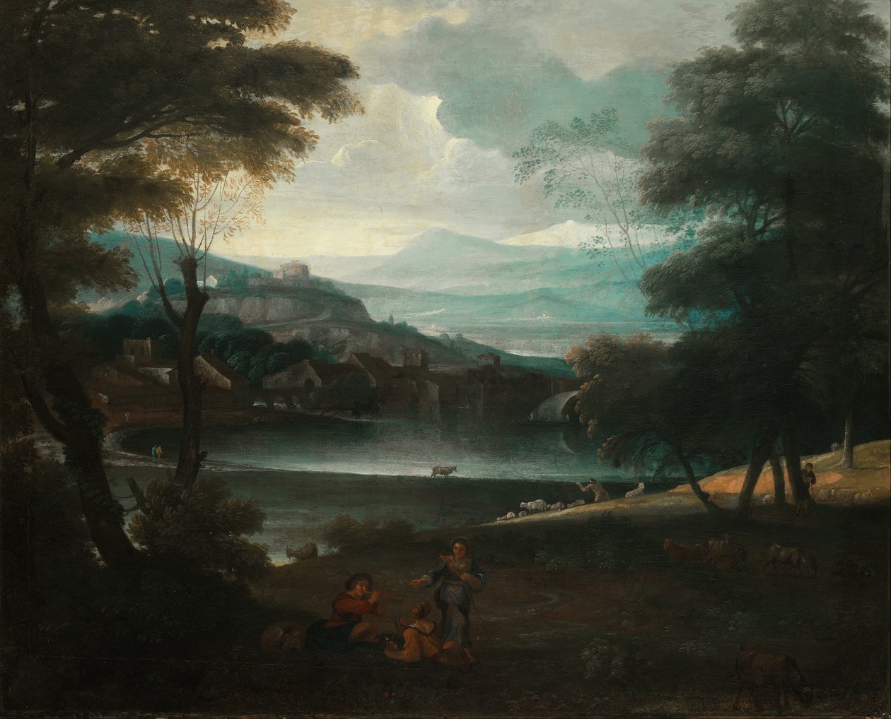 Landskap med vilande herdar av Giovanni F. Grimaldi