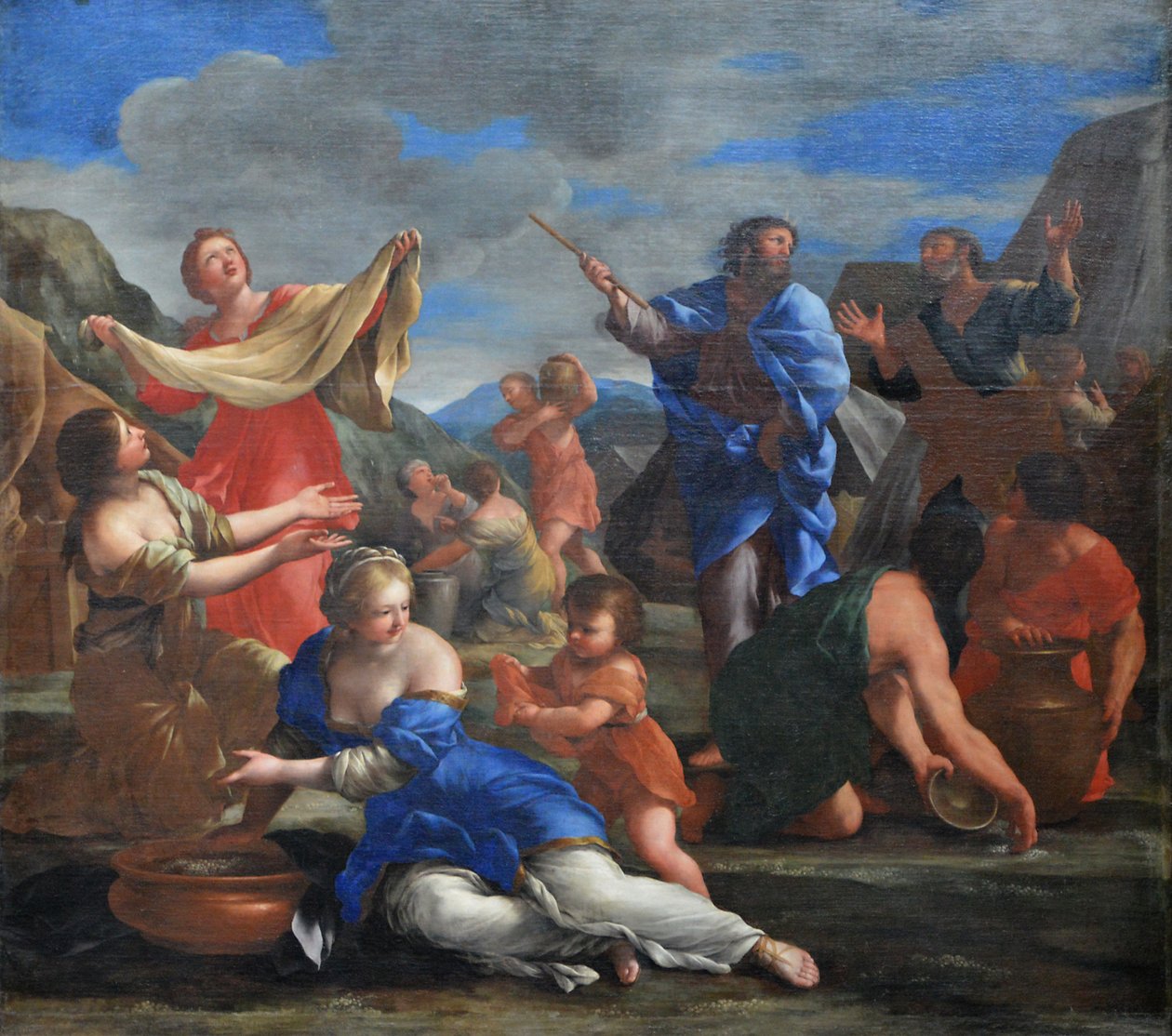 Israeliterna samlar in Manna i vildmarken av Giovanni Francesco Romanelli